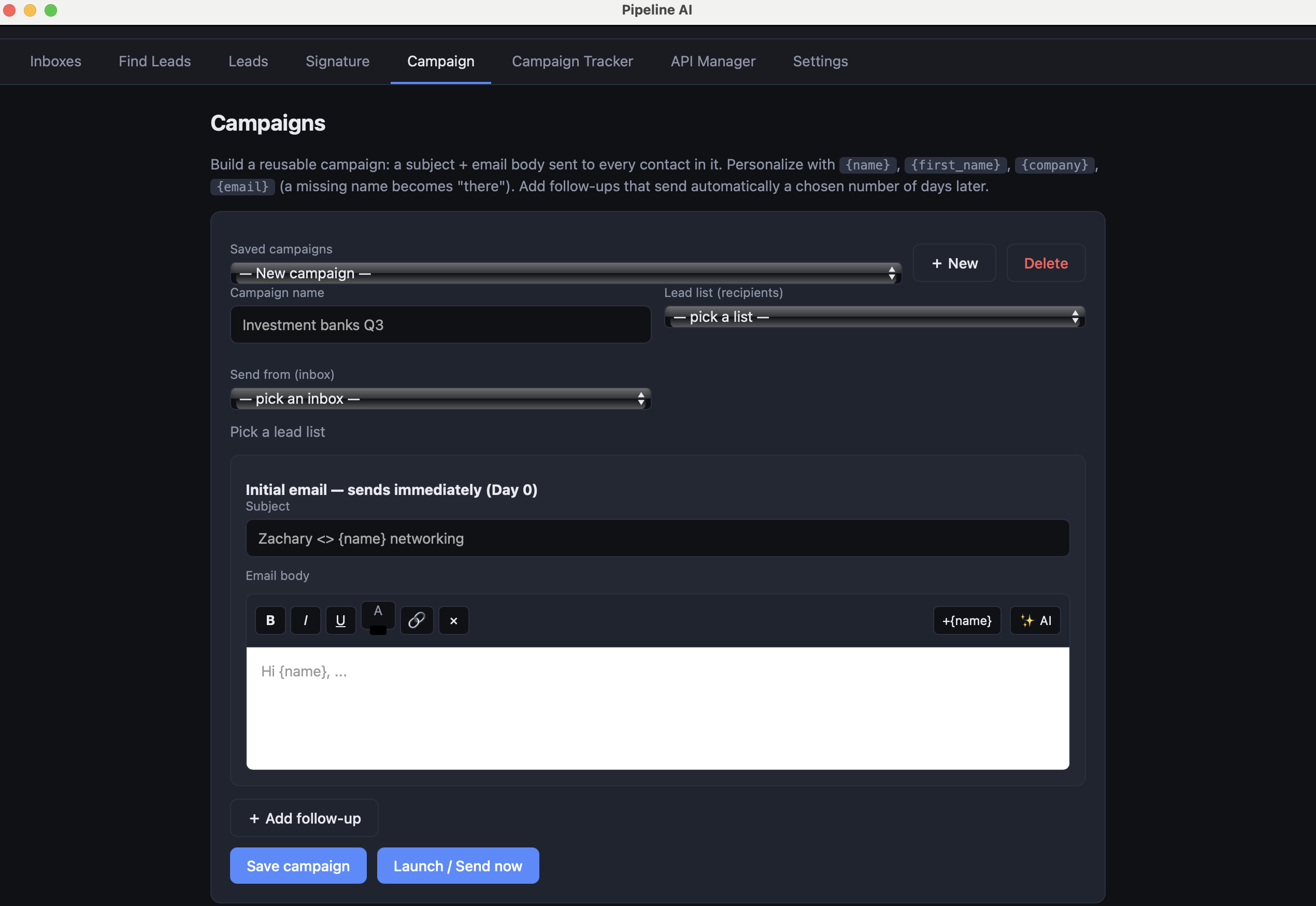 Pipeline AI — Campaigns view