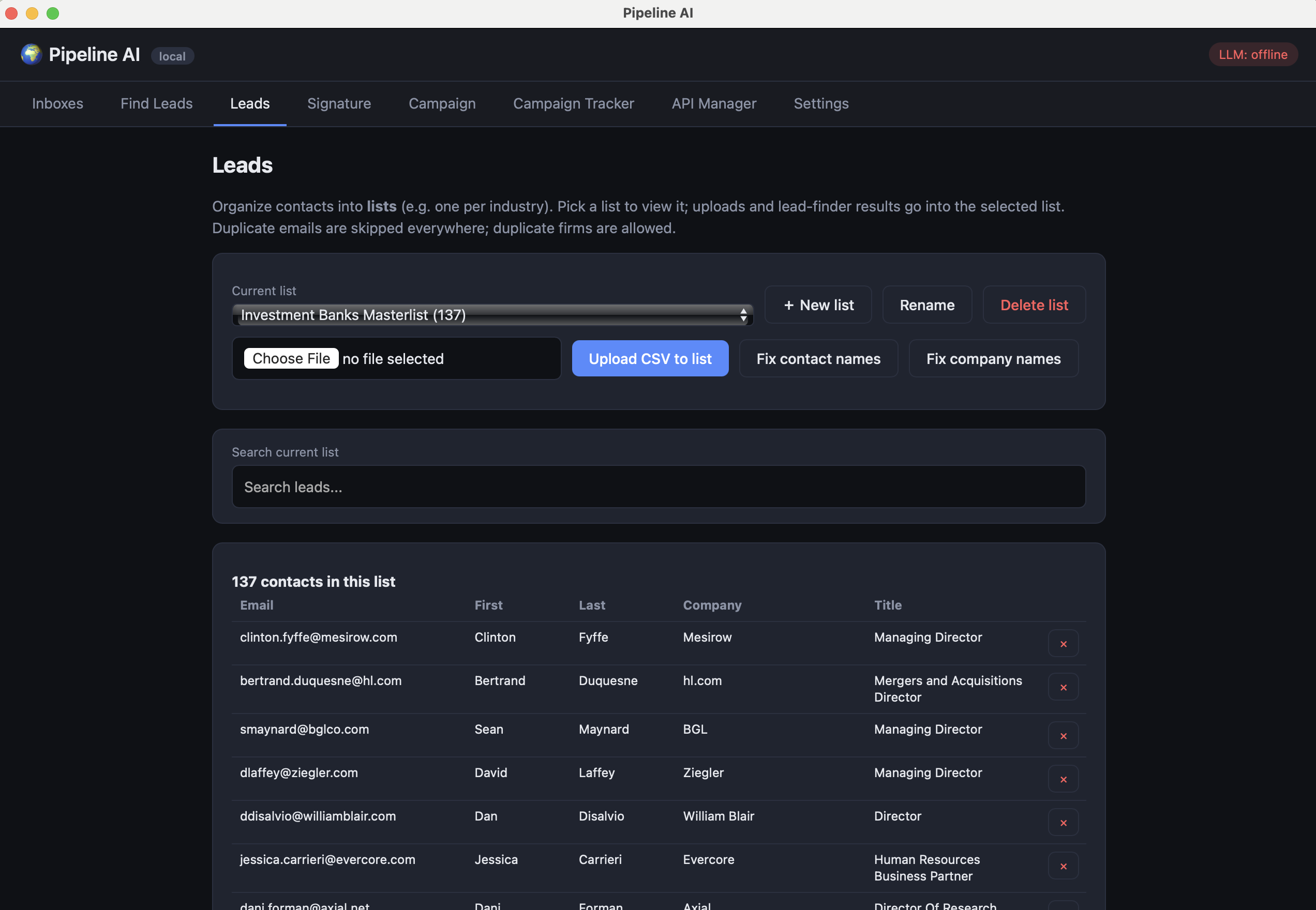 Pipeline AI — Leads view